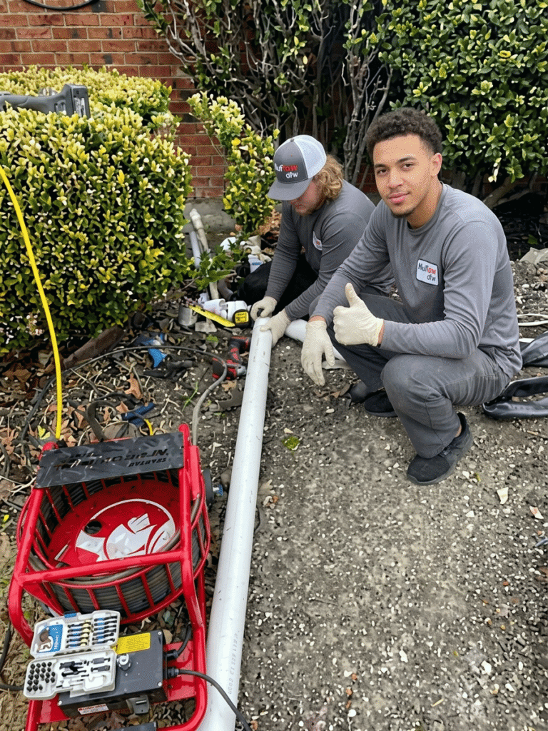 Plumber in Willow Bend Plano performing trenchless sewer repair on a cast iron line