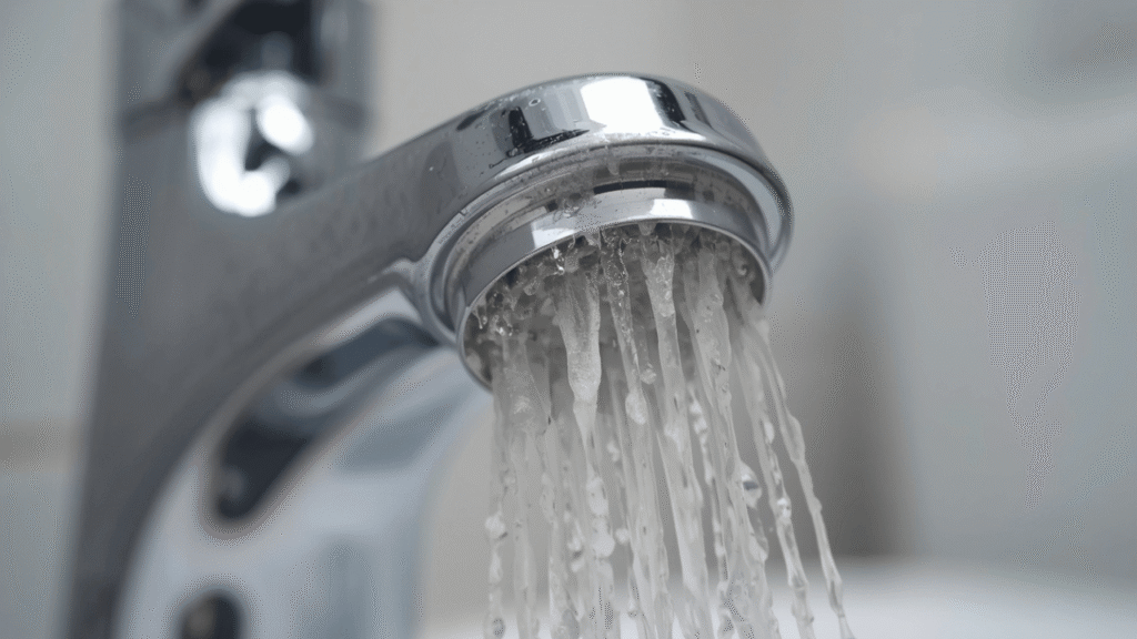 Alt: Limescale buildup on a faucet from hard water, a common sign in DFW homes